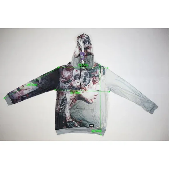 Fresh Hoods Womens Skull Floral Print Long Sleeve Pullover Drawstring Hoodie M - Picture 2 of 10